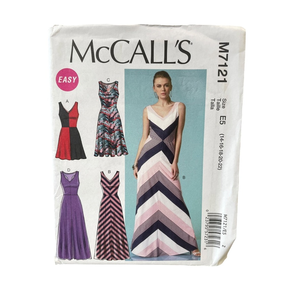 McCall's M7121 Misses Dress E5 (14-22) Easy Chevron V-Neck Pullover